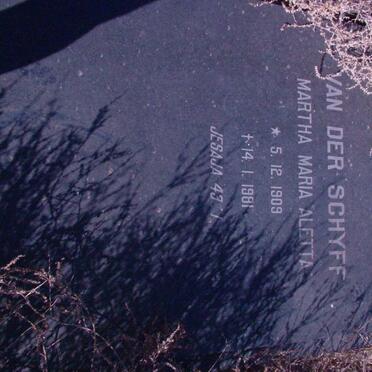 SCHYFF Martha Maria Aletta, van der 1909-1981
