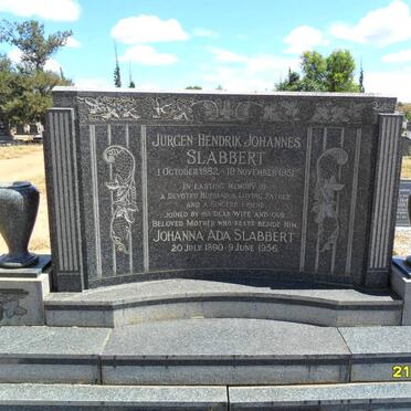 SLABBERT Jurgen Hendrik Johannes 1882-1951 &amp; Johanna Ada 1890-1956