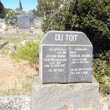 TOIT Francois Johannes, du 1858-1945 &amp; Johanna Maria Frederika DE BEER 1871-1937