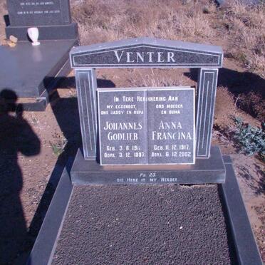 VENTER Johannes Godlieb 1911-1997 &amp; Anna Francina 1917-2002
