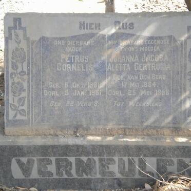 VERMEULEN Petrus Cornelis 1891-1961 &amp; Johanna Jacoba Aletta Gertruida VAN DEN BERG 1884-1958