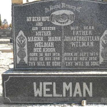 WELMAN Johan Christiaan 1874-1952 &amp; Masina Maria KROON 1878-1946