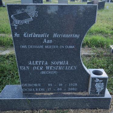 WESTHUIZEN Aletta Sophia, van der nee BECKER 1928-2002