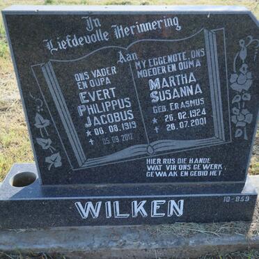 WILKEN Evert Philippus Jacobus 1919-2012 &amp; Martha Susanna ERASMUS 1924-2001