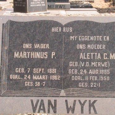 WYK Marthinus P., van 1881-1962 &amp; Aletta C.M. V.D. MERWE 1885-1950