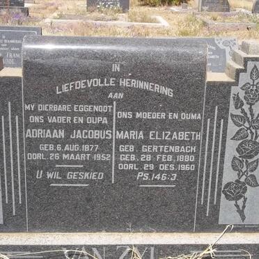 ZYL Adriaan Jacobus, van 1877-1952 &amp; Maria Elizabeth GERTENBACH 1880-1960