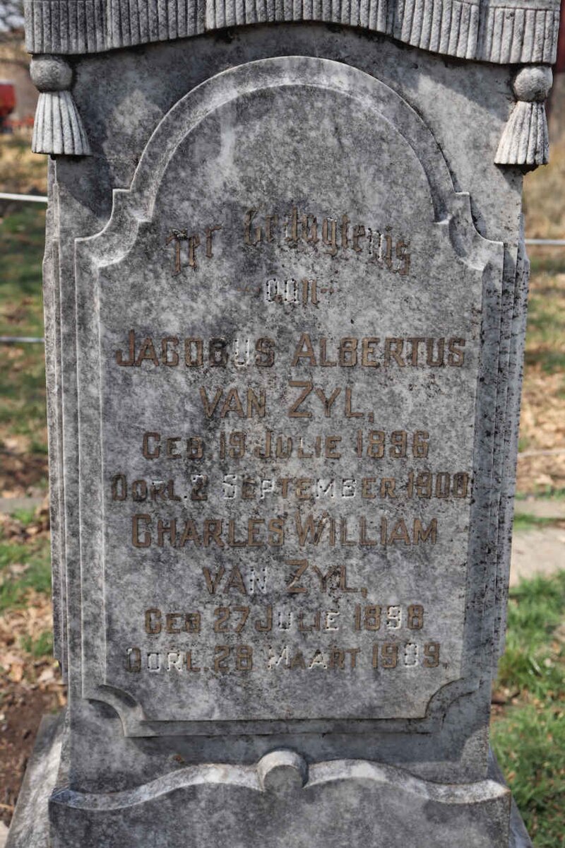 ZYL Jacobus Albertus, van 1896-1900 :: VAN ZYL Charles William 1898-1909