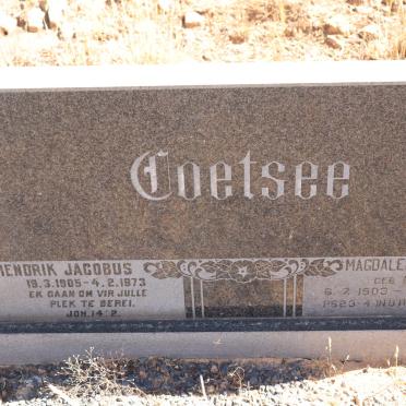 COETZEE Hendrik Jacobus 1905-1973 &amp; Magdalena Cornelia nee ANDERSON 1903-1985