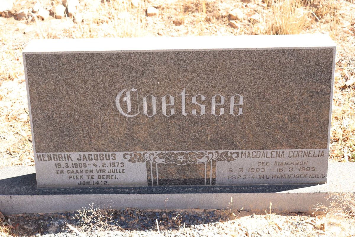 COETZEE Hendrik Jacobus 1905-1973 &amp; Magdalena Cornelia nee ANDERSON 1903-1985