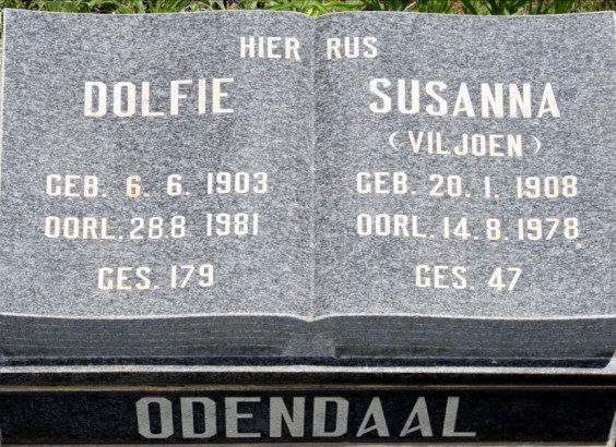 ODENDAAL Dolfie 1903-1981 &amp; Susanna 1908-1978 