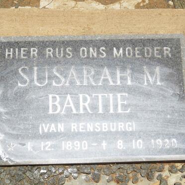 BARTIE Susarah M. nee VAN RENSBURG 1890-1920