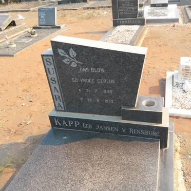 KAPP Susara nee JANSEN V. RENSBURG 1949-1972