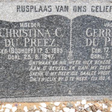 PREEZ Gerrit J.J., du 1863-1941 &amp; Christina C. BOSHOFF 1885-1947
