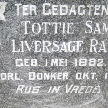 RABIE Tottie Samuel Liversage 1882-1918