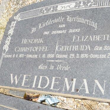 WEIDEMAN Hendrik Christoffel 1871-1956 &amp; Elizabeth Gertruida SCHOOMBEE 1876-1962