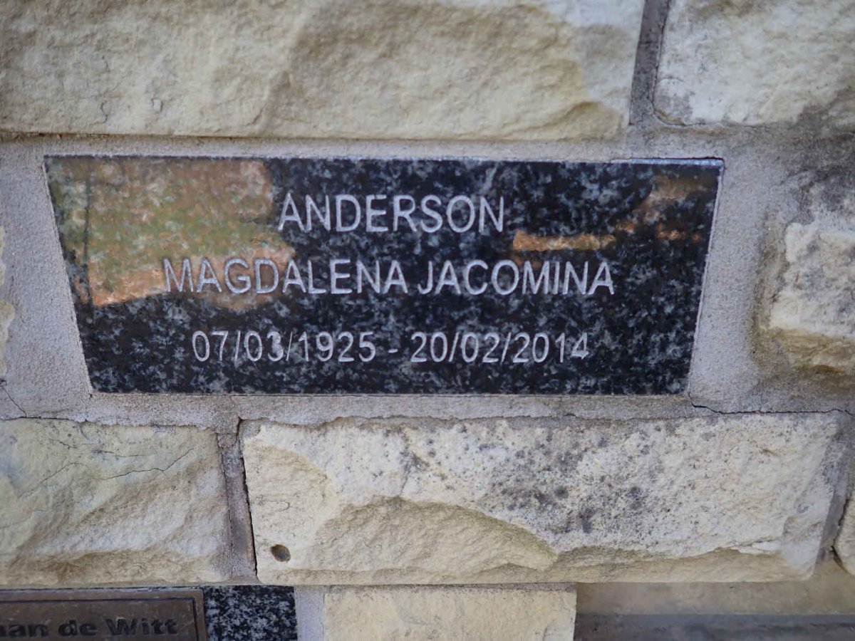 ANDERSON Magdalena Jacomina 1925-2014