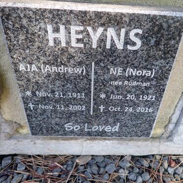 HEYNS A.J.A. 1911-2002 &amp; N.E. RUDMAN 1921-2016