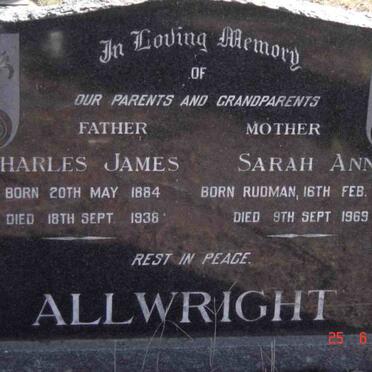 ALLWRIGHT Charles James 1884-1938 &amp; Sarah Ann RUDMAN 1880-1969