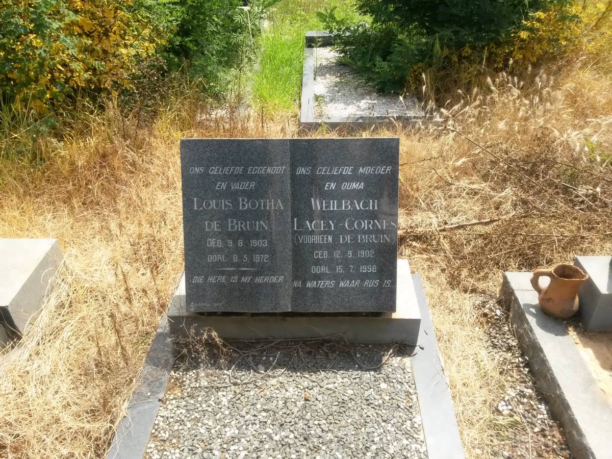 BRUIN Louis Botha, de 1903-1972 &amp; Lacey-Cornes WEILBACH voorheen DE BRUIN 1902-1998