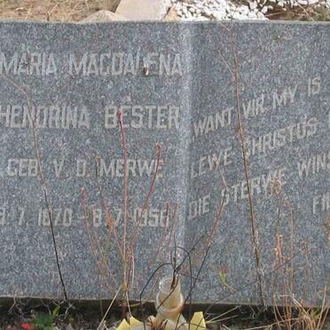 BESTER Maria Magdalena Hendrina nee V.D. MERWE 1870-1956