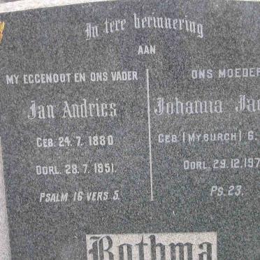 BOTHMA Jan Andries 1880-1951 &amp; Johanna Jacoba MYBURGH 1887-1973