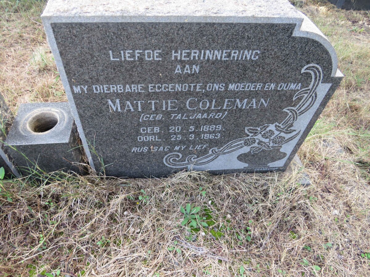 COLEMAN Mattie nee TALJAARD 1889-1963