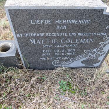 COLEMAN Mattie nee TALJAARD 1889-1963