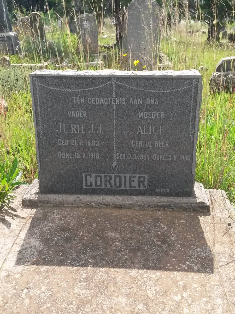 CORDIER Jurie J.J. 1883-1918 &amp; Alice DE BEER 1894-1936