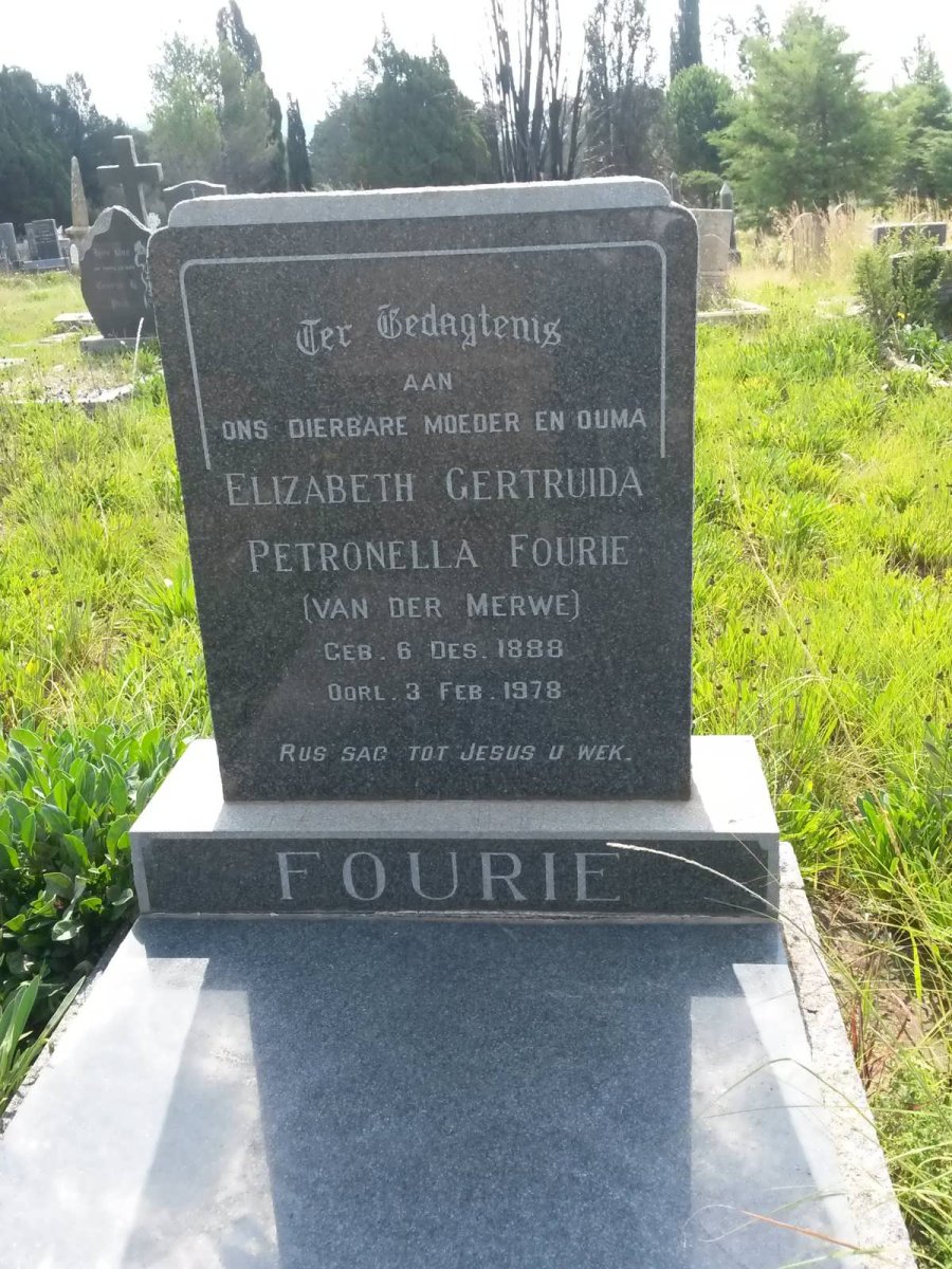 FOURIE Elizabeth Gertruida Petronella VAN DER MERWE 1888-1978