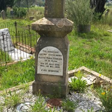FERREIRA Aletta Maria Ferreira nee DE KLERK 1848-1933