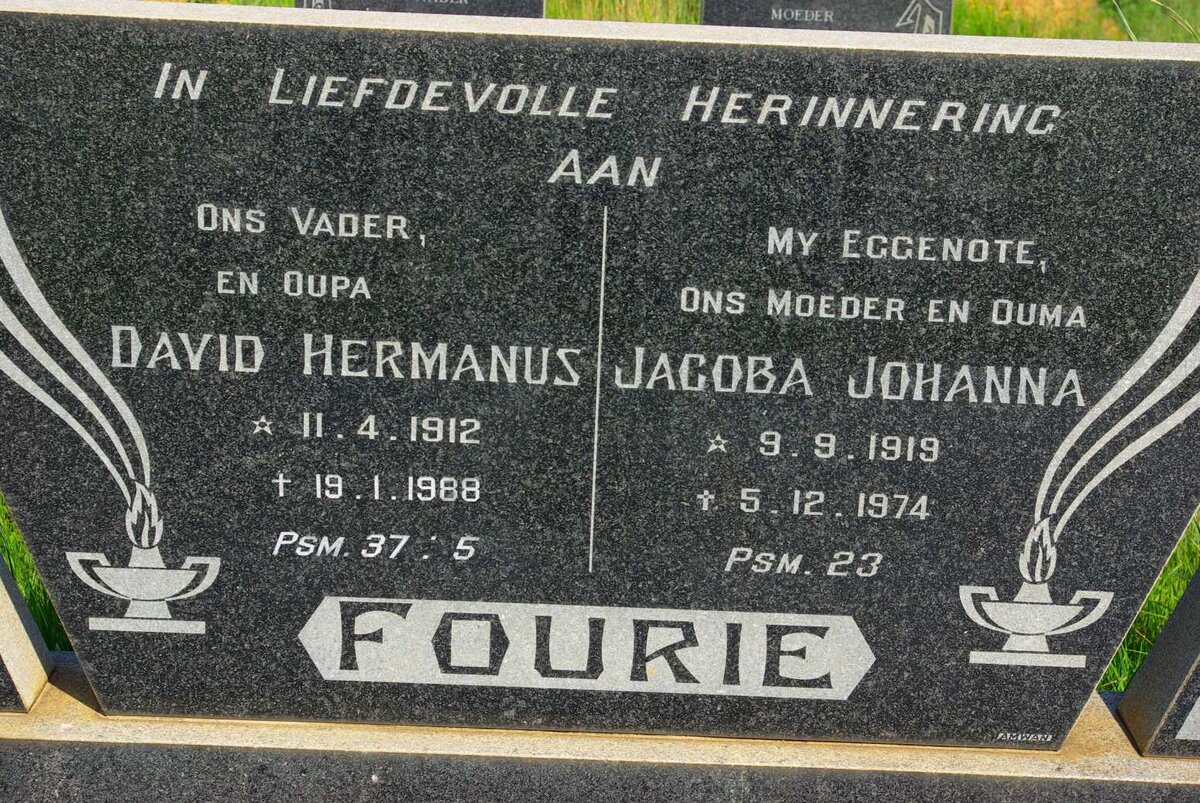 FOURIE David Hermanus 1912-1988 &amp; Jacoba Johanna 1919-1974