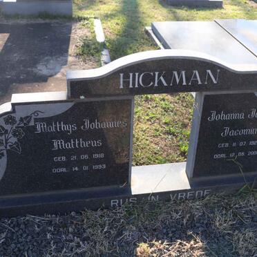 HICKMAN Matthys Johannes Mattheus 1918-1993 & Johanna Jacoba Jacomina 1926-2001