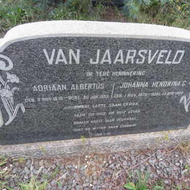 JAARSVELD Adriaan Albertus, van 1876-1953 & Johanna Hendrina C. 1878-1954
