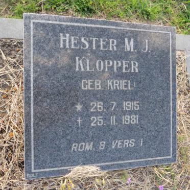 KLOPPER Hester M.J. nee KRIEL 1915-1981