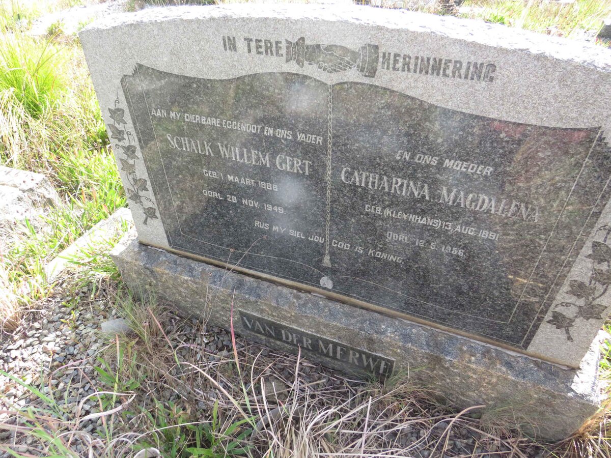 MERWE Schalk Willem Gert, van der 1886-1949 & Catherina Magdalena KLEYNHANS 1891-1956 