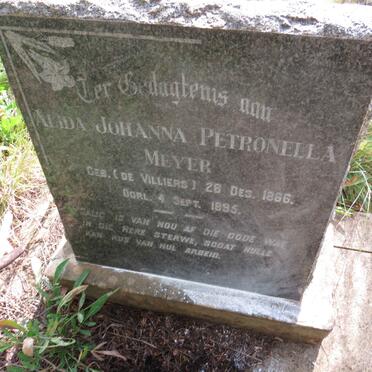 MEYER Alida Johanna Petronella nee DE VILLIERS 1866-1895