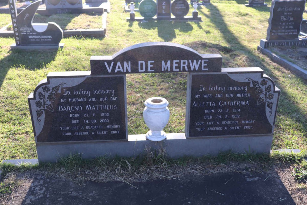 MERWE Barend Mattheus, van de 1909-2000 & Alletta Catherina 1914-1992