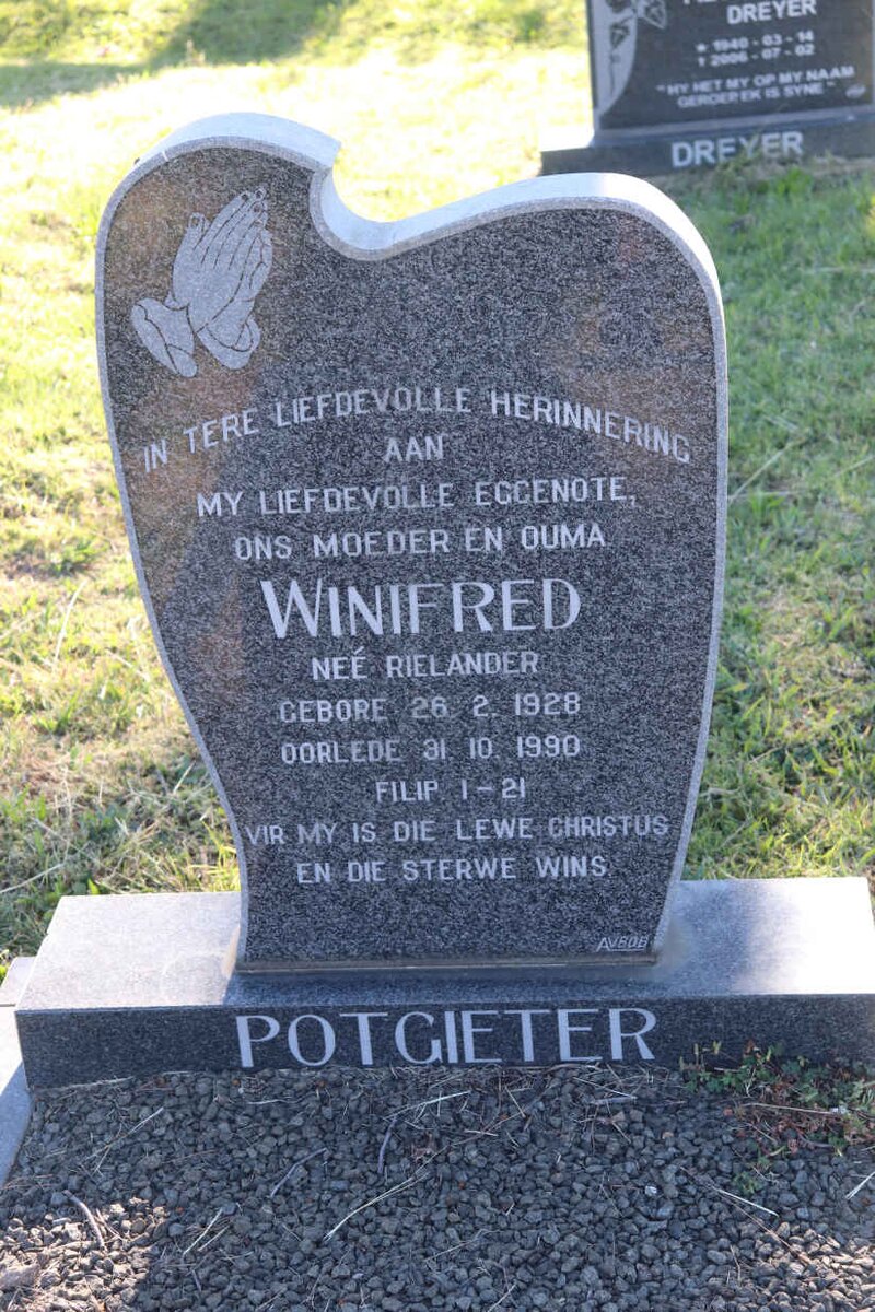 POTGIETER Winifred nee RIELANDER 1928-1990