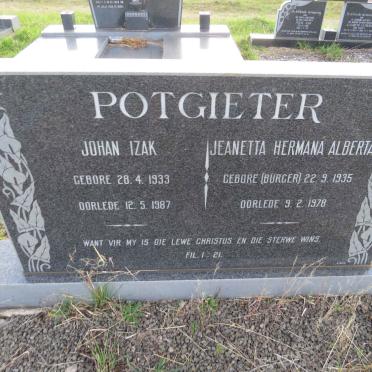 POTGIETER Johan Izak 1933-1987 & Jeanetta Hermana Alberta BURGER 1935-1978