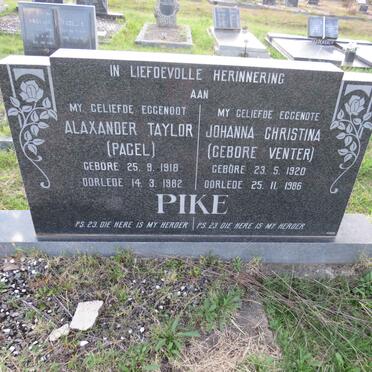 PIKE Alaxander Taylor 1918-1982 & Johanna Christina VENTER 1920-1986