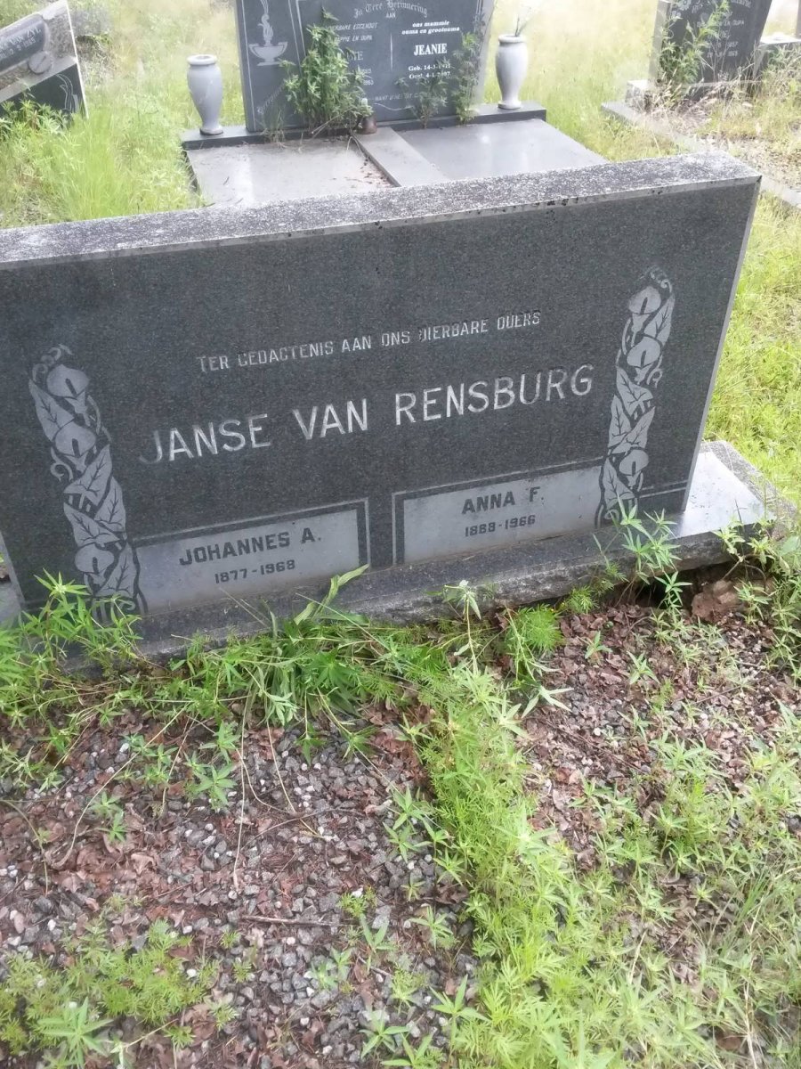 RENSBURG Johannes A., Janse van 1877-1969 &amp; Anna F. 1883-1966