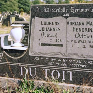 TOIT Lourens Johannes, du 1908-2001 &amp; Adriana Maria Hendrina VAN DER WALT 1915-1984