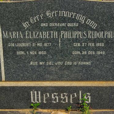 WESSELS Philippus Rudolphus 1866-1949 &amp; Maria Elizabeth JOUBERT 1877-1950