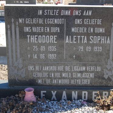 ALEXANDER Theodore 1935-1992 &amp; Aletta Sophia 1939-