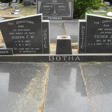 BOTHA Joseph F.W. 1907-1977 &amp; Esther J.A. DE WET 1907-1991
