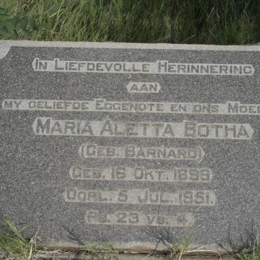 BOTHA Maria Aletta nee BARNARD 1899-1951