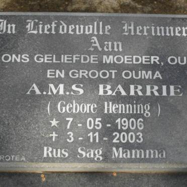 BARRIE A.M.S. nee HENNING 1906-2003