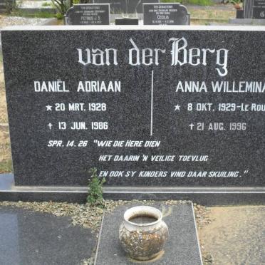 BERG Daniël Adriaan, van der 1928-1986 &amp; Anna Willemina LE ROUX 1929-1996