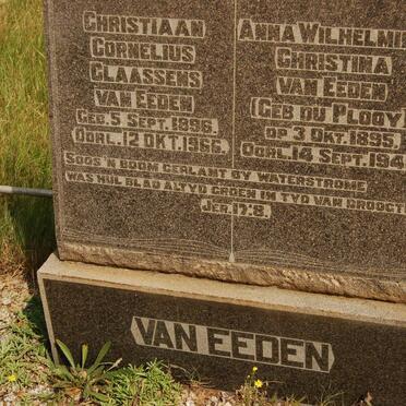 EEDEN Christiaan Cornelius Claassens, van 1896-1966 &amp; Anna Wilhelmina Christina Du PLOOY 1895-1948