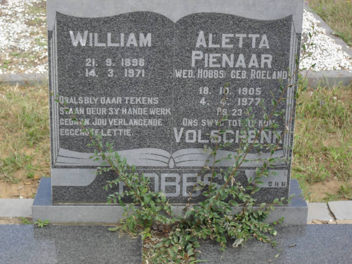 HOBBS William 1898-1971 &amp; Aletta Pienaar ROELAND 1905-1977